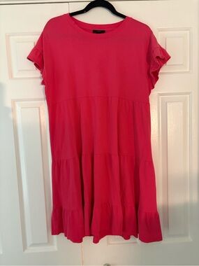 J. Crew Pink Tiered Ruffle Sleeve Dress